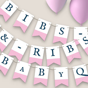 Bannière À Fanions Baby shower BaByQ de marine rose modifiable