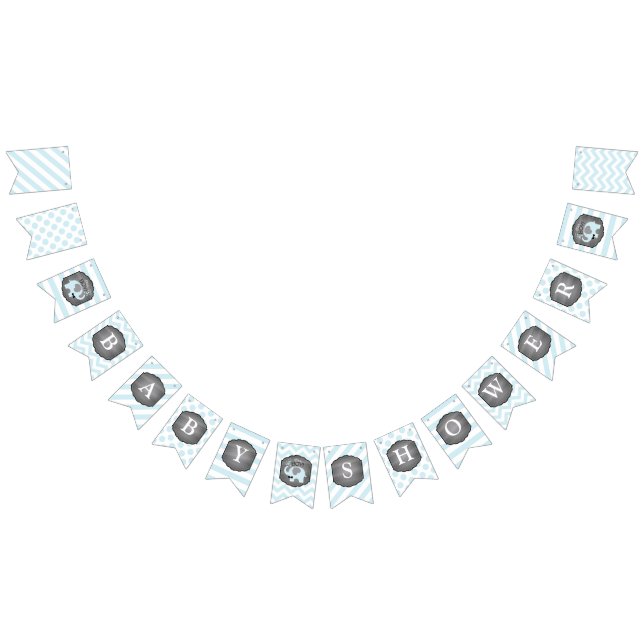 Bannière À Fanions Baby shower bleu d'Arc-cravate d'éléphant (Tout)