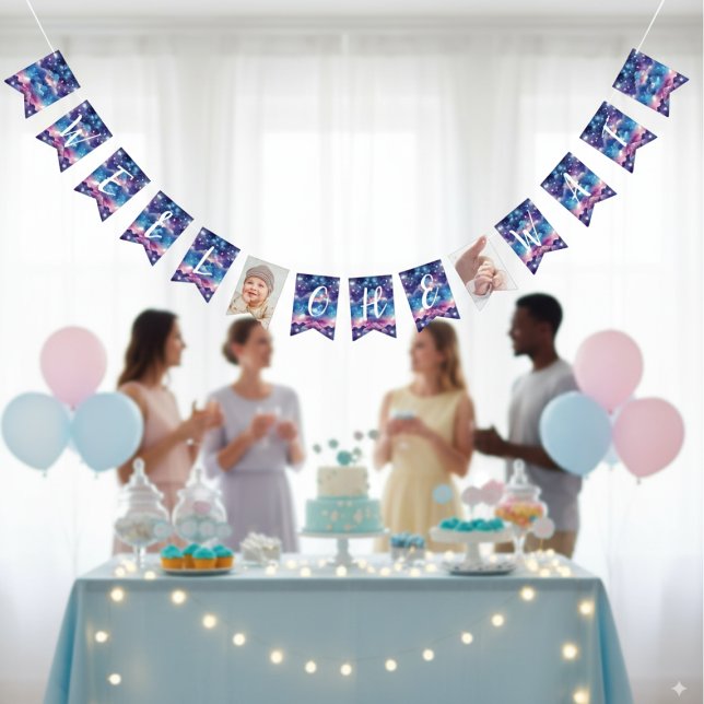 Bannière À Fanions Baby shower d'adoption Starry Sky (Welcome Baby Photo Baby shower bunting)