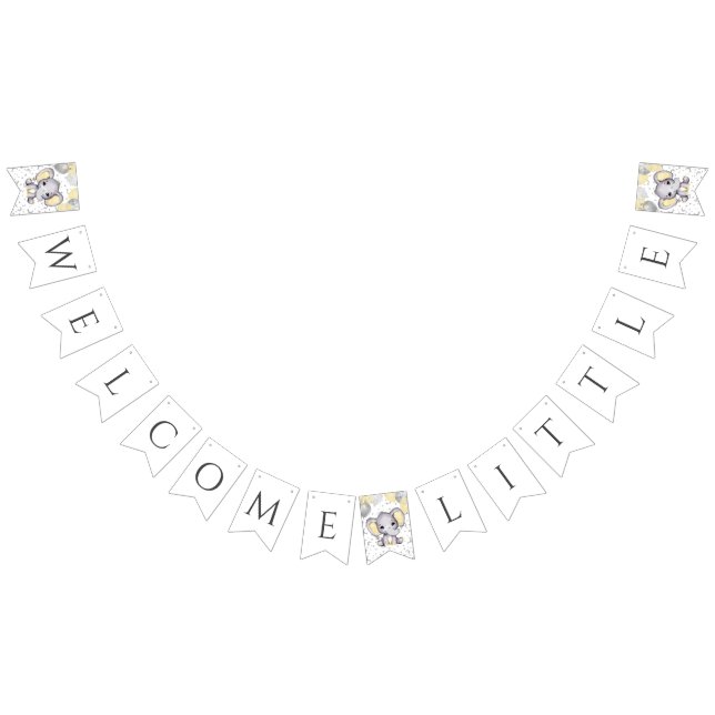 Bannière À Fanions Baby shower de ballons d'éléphants jaunes mignons (Tout)