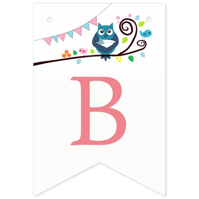 Bannière À Fanions Baby shower de Chouette lunaire (Troisième drapeau)