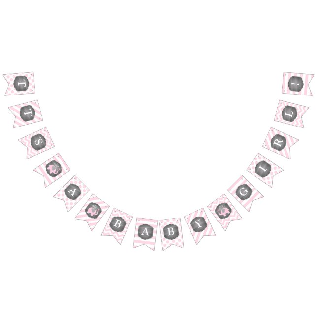 Bannière À Fanions Baby shower de fille d'éléphant rose (Tout)