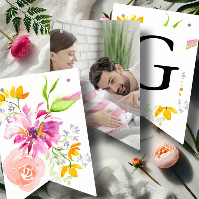 Bannière À Fanions Baby shower Décor Aquarelle Fleurs Photo (Baby in bloom baby shower themes features bunting flags)
