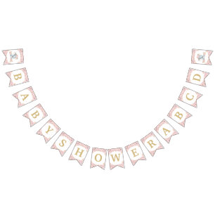 Bannière À Fanions Baby shower d'éléphant floral rose vif