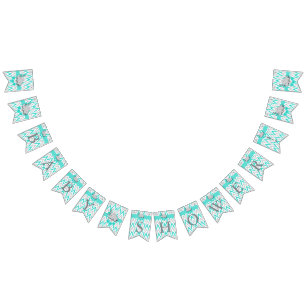 Bannière À Fanions Baby shower d'éléphant gris-blanc turquoise