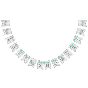 Bannière À Fanions Baby shower d'éléphant gris vert et blanc