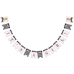 Bannière À Fanions Baby shower noir rose fille