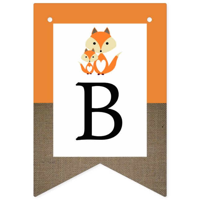 Bannière À Fanions Baby shower Orange Fox Burlap (Troisième drapeau)