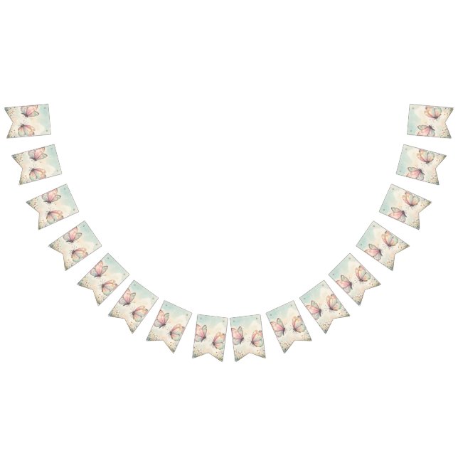 Bannière À Fanions Baby Shower Papillons  (Tout)