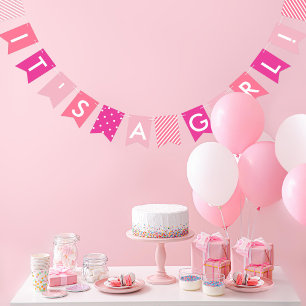 Bannière À Fanions Baby shower rose C'est une fille