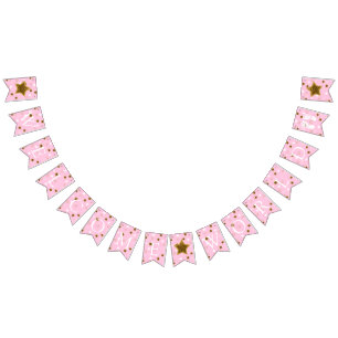 Bannière À Fanions Baby shower rose et or Bienvenue Empreinte mondial