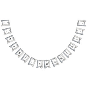 Bannière À Fanions Baby shower rustique de bouleau argenté