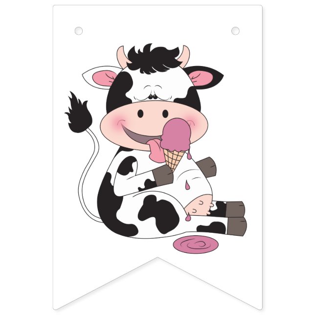 Bannière À Fanions Bande dessinée mignonne de vache à bébé avec son (Premier drapeau)
