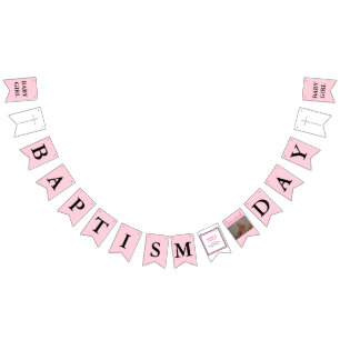 Bannière À Fanions Baptême Croix rose noir photo