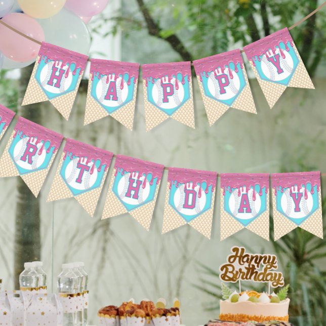 Bannière À Fanions Baseball Drip Happy Birthday (Baseball Drip Happy Birthday Bunting Banner
)
