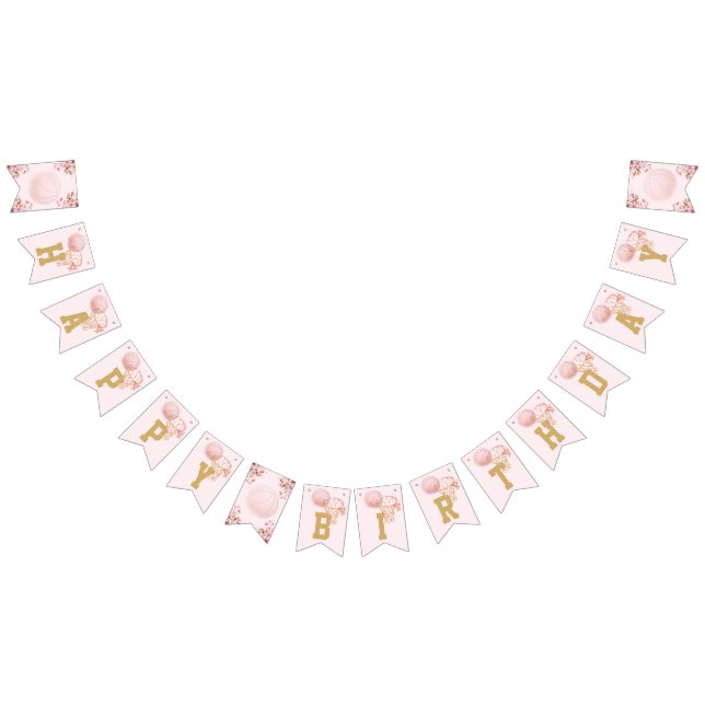 Bannière À Fanions Basketball de luxe fille joyeuse anniversaire (Tout)