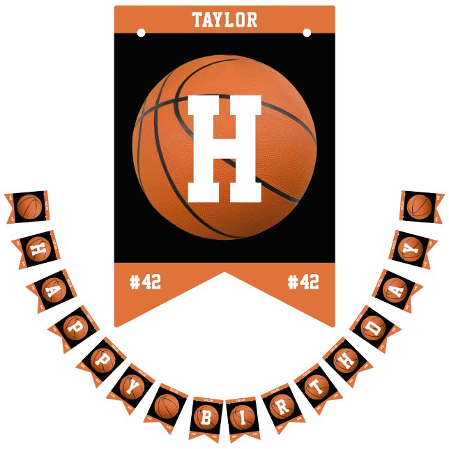 Bannière À Fanions Basketball Sport Équipe Joueur Nom Joyeux Annivers (Créateur téléchargé)