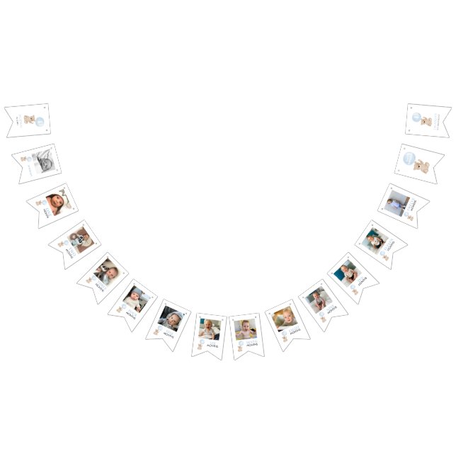 Bannière À Fanions Béary 1er Anniversaire Bleu 12 mois Jalon Photo (Tout)