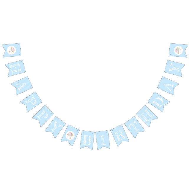 Bannière À Fanions Bébé Eléphant Bleu Anniversaire (Tout)