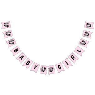 Bannière À Fanions Bébé fille douche avec empreintes