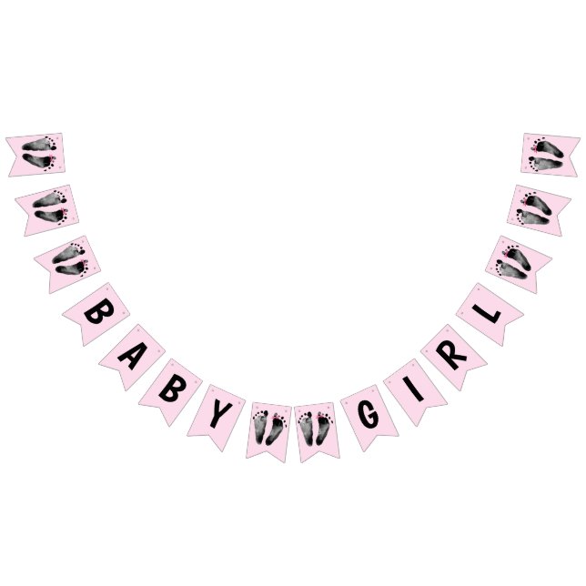 Bannière À Fanions Bébé fille douche avec empreintes (Tout)