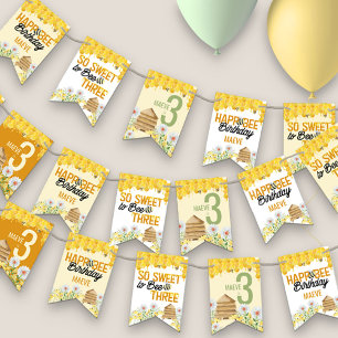 Bannière À Fanions Bee Beehive et Honeycomb 3e anniversaire