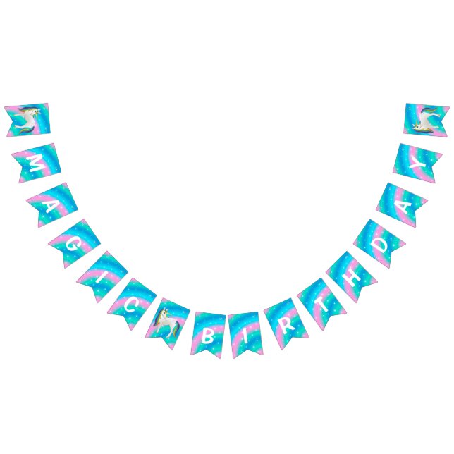 Bannière À Fanions Belle Cute White Unicorn Joyeux Anniversaire (Tout)