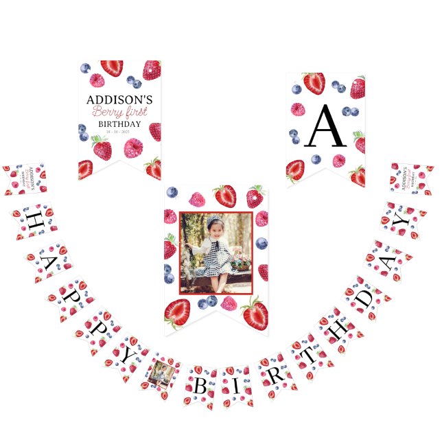 Bannière À Fanions Berry aux fraises sucrées Premier 1er anniversaire (Créateur téléchargé)