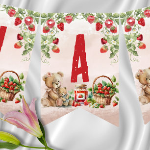 Bannière À Fanions Berry First Strawberry et Bear Anniversaire
