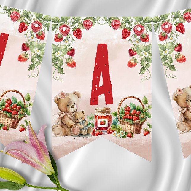 Bannière À Fanions Berry First Strawberry et Bear Anniversaire (Créateur téléchargé)