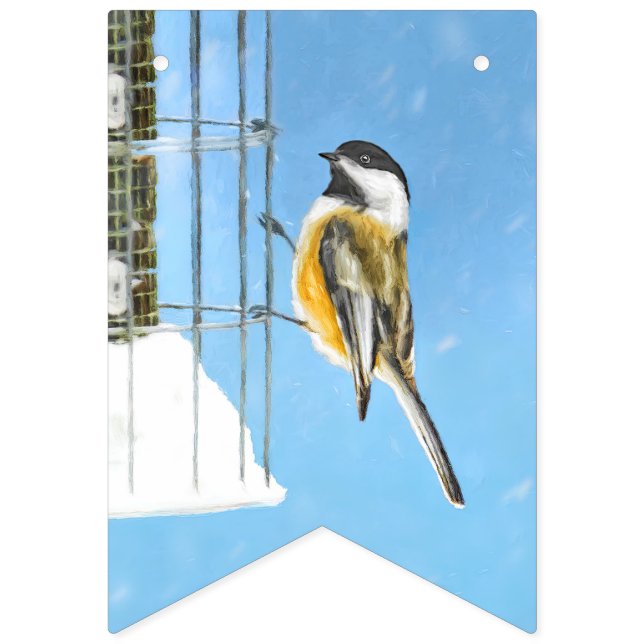 Bannière À Fanions Bickadee sur la peinture d'alimentation - Oiseaux  (Premier drapeau)