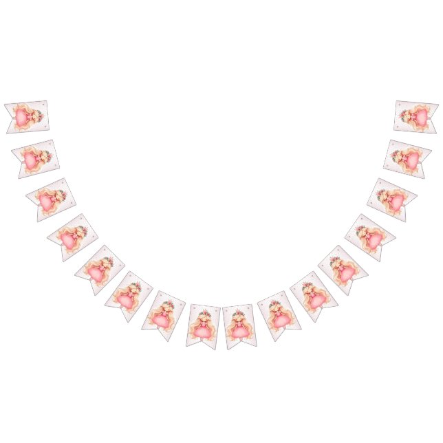 Bannière À Fanions Bienvenue Aquarelle rose princesse fête d'annivers (Tout)