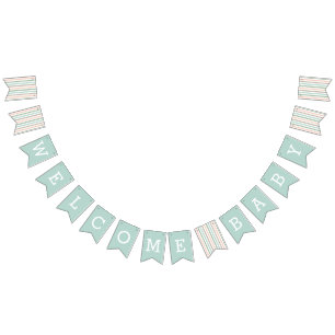 Bannière À Fanions Bienvenue bébé Bord de mer Pastel Mint Stripe