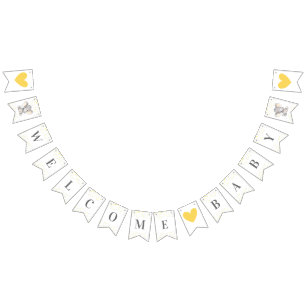 Bannière À Fanions Bienvenue Bébé Éléphant Jaune Gris Gaspillage de d