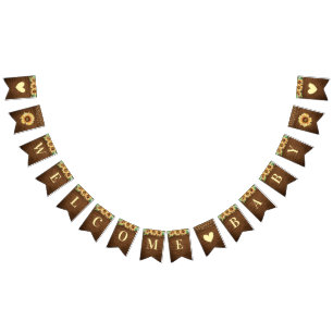 Bannière À Fanions Bienvenue Bébé Rustique Tournesol Chute Douche Spr