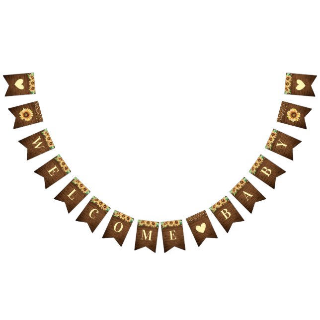 Bannière À Fanions Bienvenue Bébé Rustique Tournesol Chute Douche Spr (Tout)