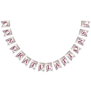 Bannière À Fanions Bienvenue Mariage Fleurs Blanches Rose Élégant