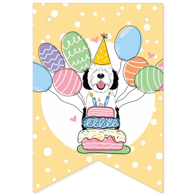 Bannière À Fanions Black & White Sheepadooda Chien fête d'anniversair (Septième drapeau)