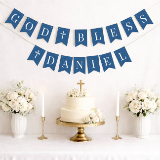 Bannière À Fanions Bleu Dieu Bénisse Garçon Nom 6 Lettres Baptême Com