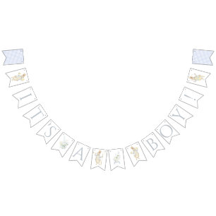 Bannière À Fanions Bleu En vichy Peter le Baby shower Rabbit MUTED BL