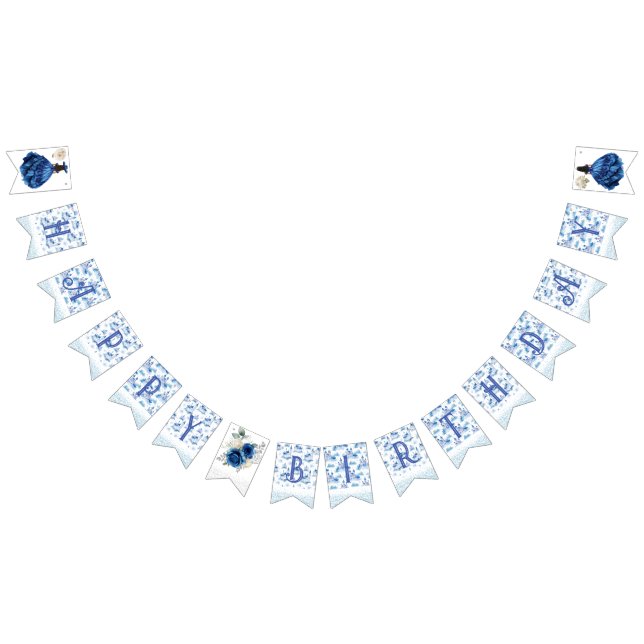Bannière À Fanions Blue Floral Princess Fille fête d'anniversaire (Tout)