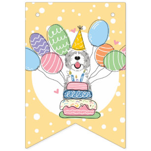 Bannière À Fanions Blue Merle Sheepadoodle Chien fête d'anniversaire