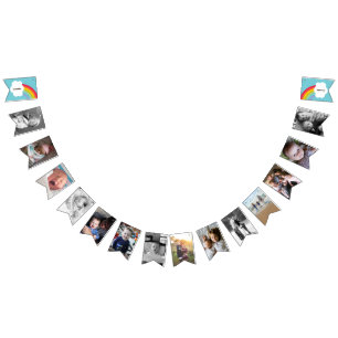 Bannière À Fanions Blue Rainbow Baby 1er Birthday Photo