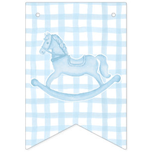 Bannière À Fanions Blue Rocking Horse En vichy Boy Baby Banner