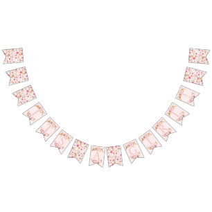 Bannière À Fanions Blush Pink Gold Floral C'est un Baby shower fille