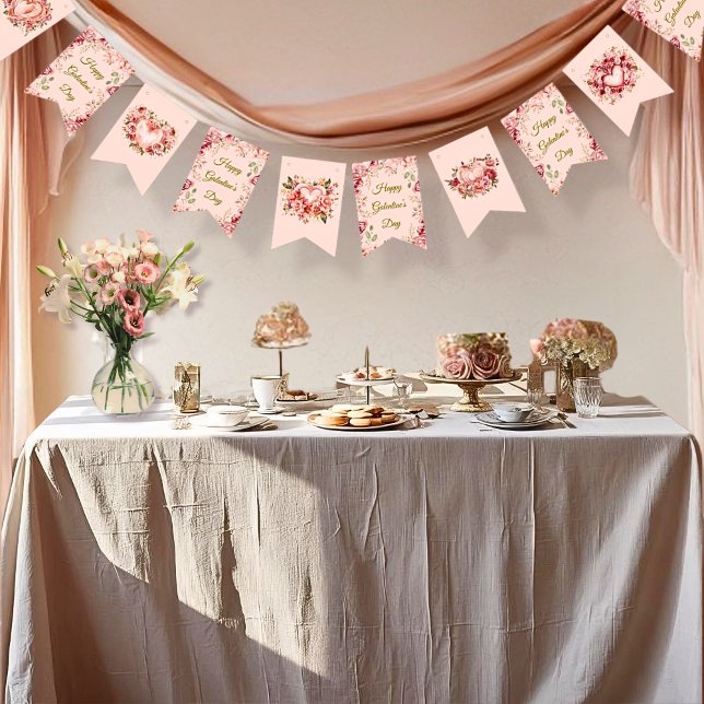 Bannière À Fanions Blush Rococo Garden Galentine Party Floral Flags (Créateur téléchargé)