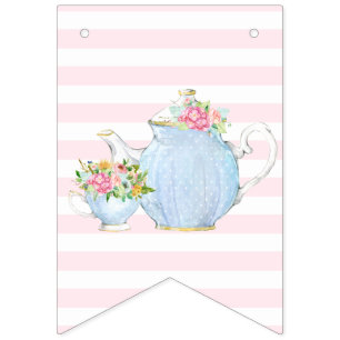 Bannière À Fanions boho chic, fête du thé, mignonne, pot de thé