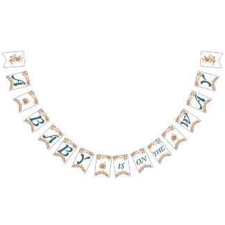 Bannière À Fanions Boho Floral Blue Lettres sur Baby shower blanc