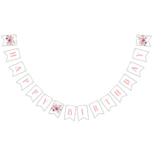 Bannière À Fanions Boho Floral Joyeux anniversaire