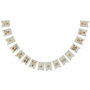 Bannière À Fanions Boho Floral sur Baby shower bleu texturé